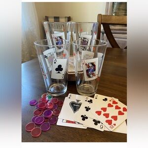 4 MCM Libbey Vtg Playing Card Poker/game Night Glasses 16 oz. Beer Soda Holiday